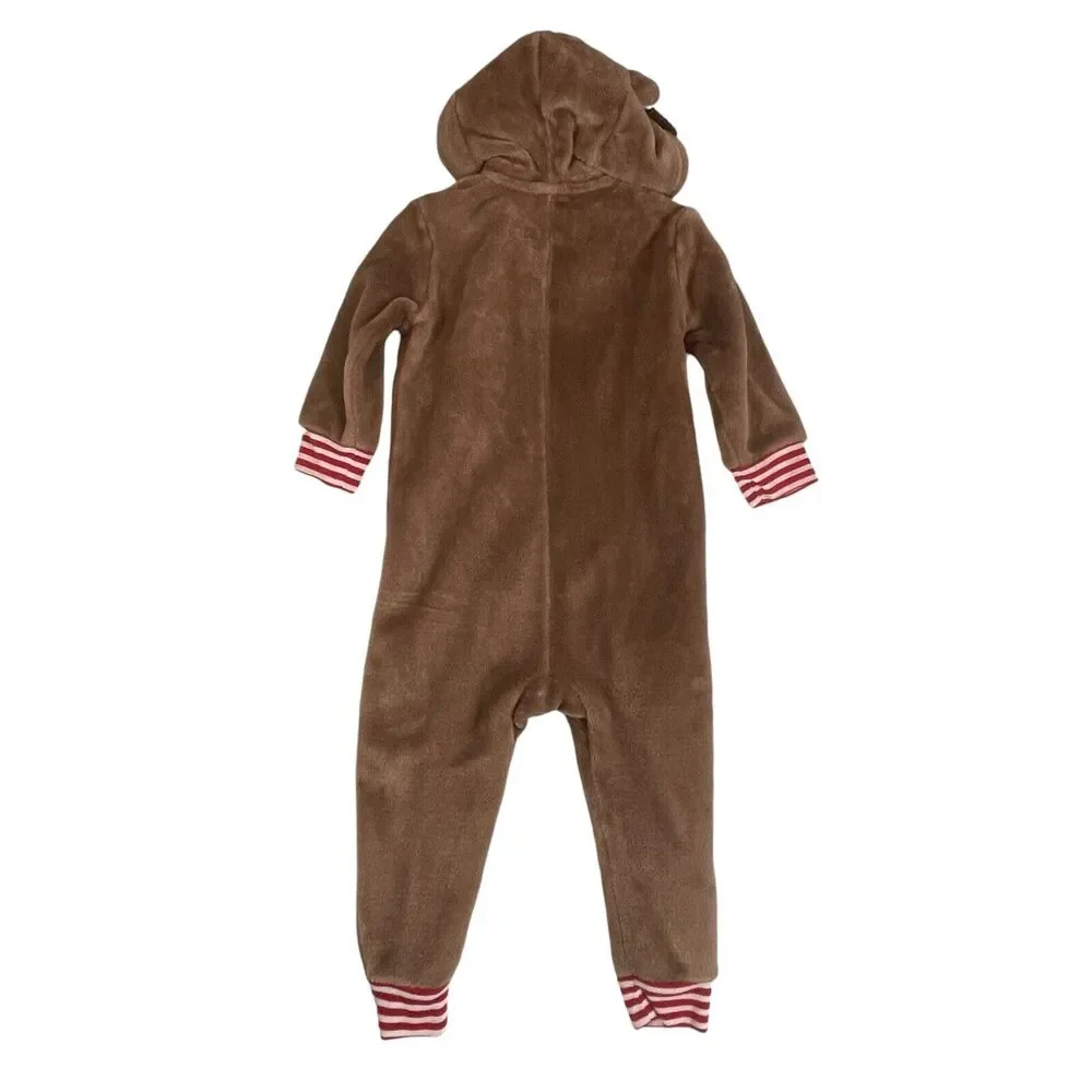 North Pole Reindeer Cozy One Piece Costume Hooded Pajamas PJs Toddler Size 2T